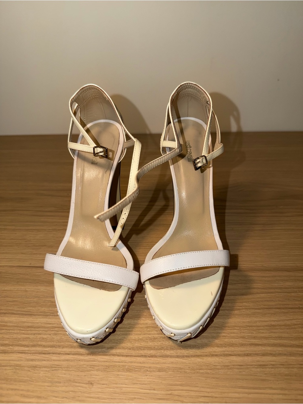 Just Cavalli Cream and White Strappy Platform Heels
